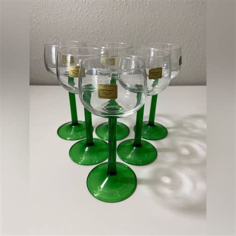 Vintage Luminarc 1970’s 6 5” Wine Glasses Green Long Stem France Set 6 Nwt Wine Glasses