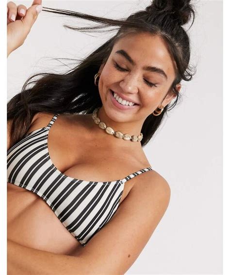 Monki（モンキ）の「monki Recycled Bikini Top In Mono Stripe（水着）」 Wear