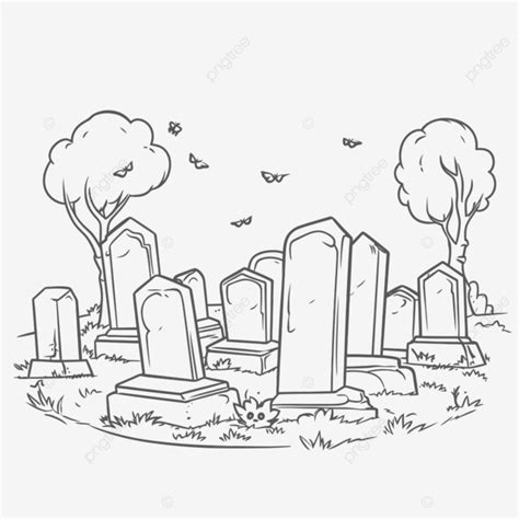 Dibujo De Cementerio Para Colorear Con Tumbas Vector PNG Dibujos