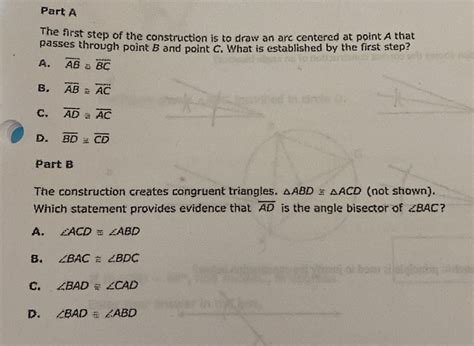 Part A The Arst Step Of The Construction Is To Draw An Arc Centered At