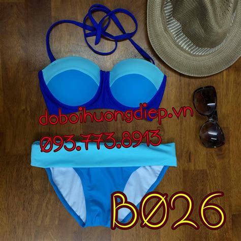 Bikini sexy xanh pha màu B026