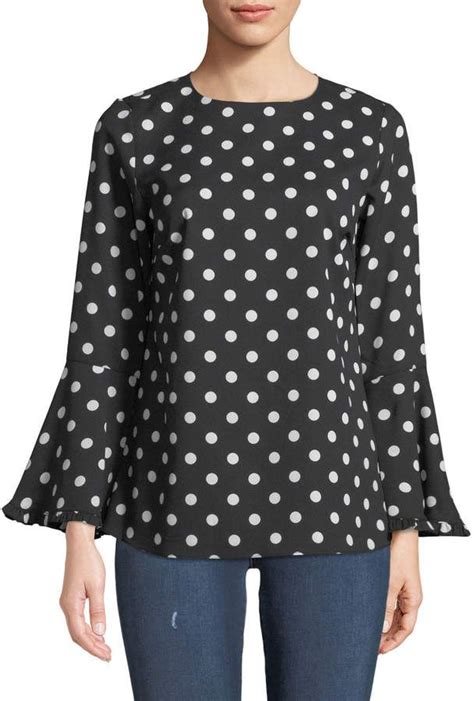 Neiman Marcus Polka Dot Cascading Ruffle Sleeve Blouse Bell Sleeve