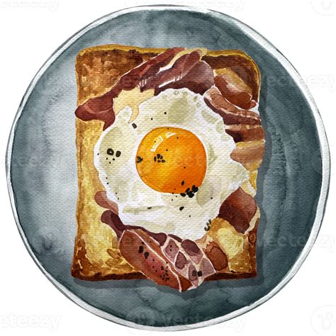 Breakfast Illustration Egg Toast That Looks Delicious Watercolor Food Collection Sunny Eggs On