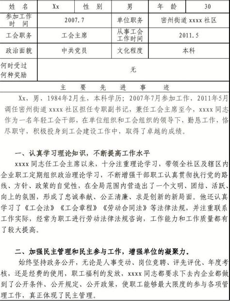 Xxxx社区申请工会先进个人和先进集体申请表word文档在线阅读与下载无忧文档