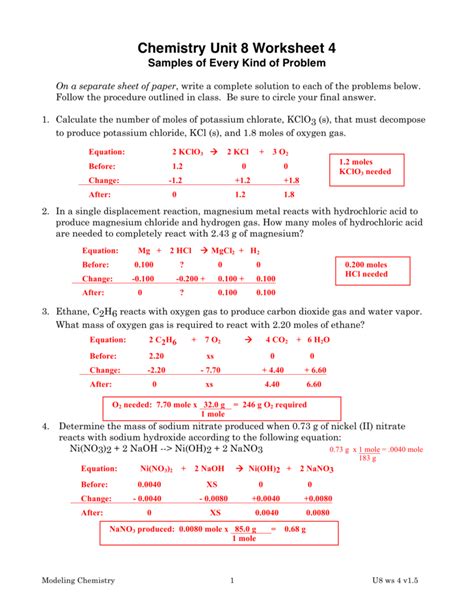 Unit 6 Worksheet 5 Chemistry Key