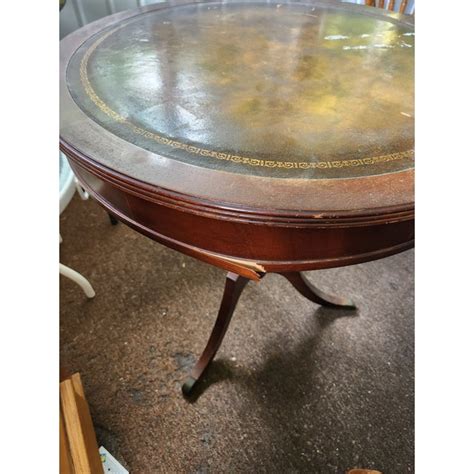 Mid 20th Century Duncan Phyfe Leather Top Round Accent Table Chairish