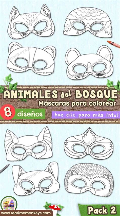 Animales del Bosque Máscaras para Colorear Tea Time Monkeys