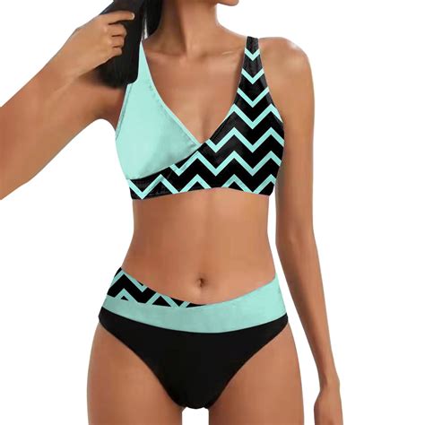 Women Bikini Set Two Piece Swimsuit V Neck Bikini Swimwear High Waist