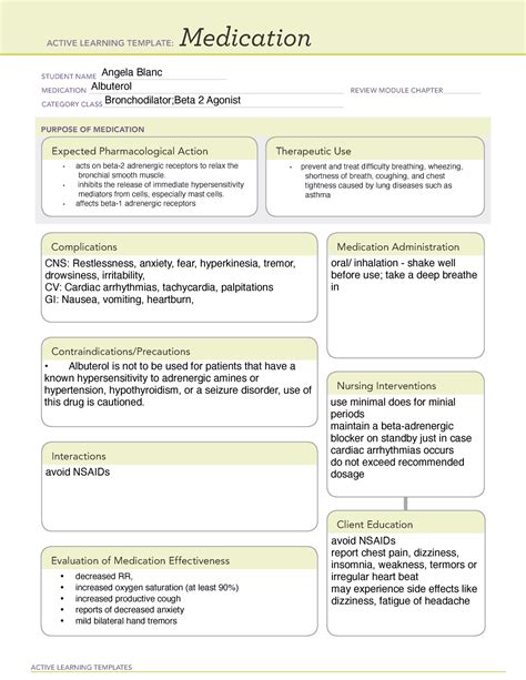 ATI Medication Template ACTIVE LEARNING TEMPLATES Medication STUDENT