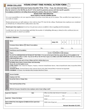 Fillable Online Hourly Part Time Payroll Action Form Snow College Fax