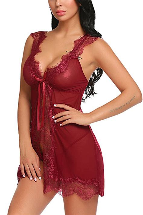Women Sexy Lingerie Lace Babydoll Nightdress Lace Chemise V Neck Sleepwear EBay