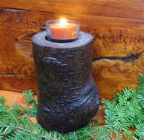 All Natural Wood Rustic Log Candle Holder Ebony Stained Etsy