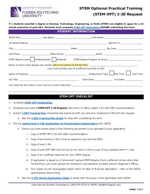 Fillable Online F Optional Practical Training Opt Month Stem