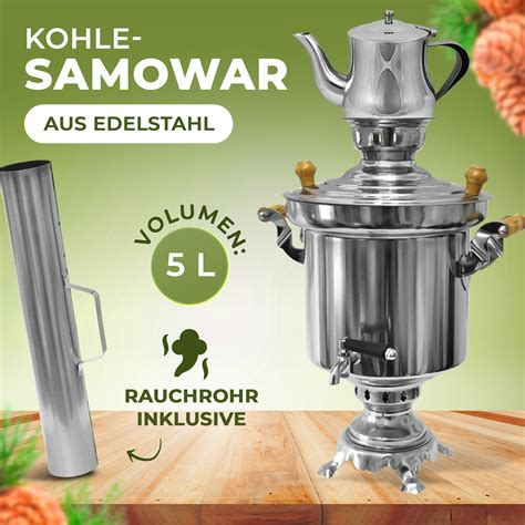 Edelstahl Holzkohle Samowar Liter Bm