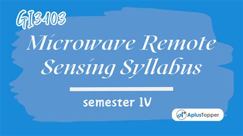 Gi Microwave Remote Sensing Syllabus Regulation Anna