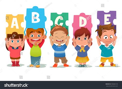 Vector Illustration Group Children Holding Alphabet Stock Vector ...