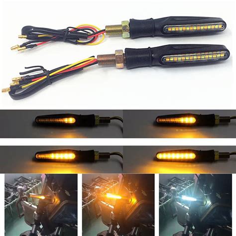 Pair Flowing Water Light Dual Use Motorcycle Turn Signal Indicator