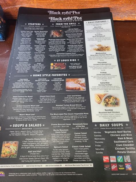 Menu at Black-eyed Pea restaurant, Pueblo, 801 US-50