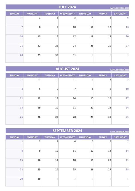 Printable Month Calendar August September October December