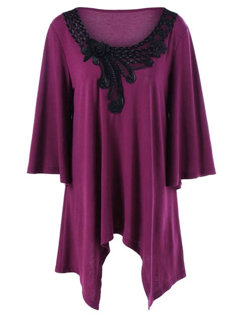 41 Off 2021 Plus Size Applique Asymmetrical T Shirt In Purplish Red Dresslily