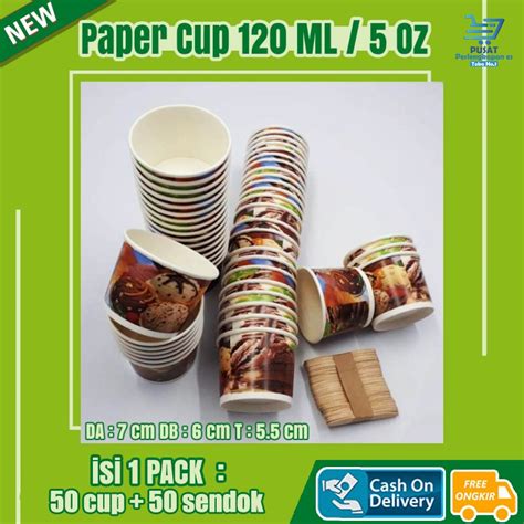 Jual Cup Es Krim Ice Cream Paper Cap 50ml 60ml 100ml Isi 50pcs Lengkap