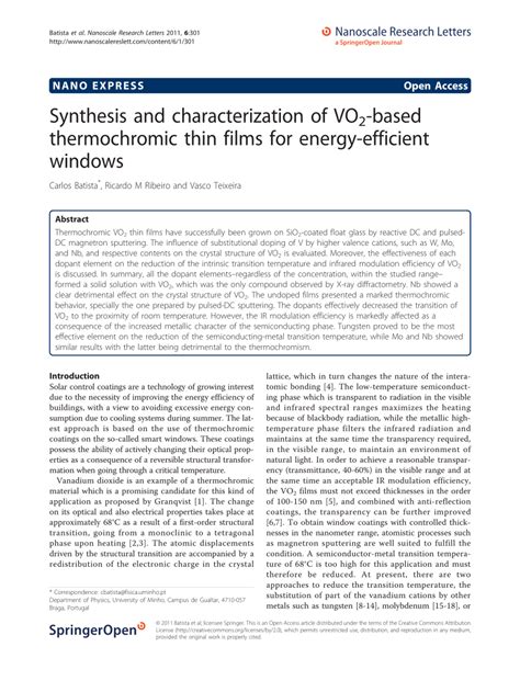 (PDF) Synthesis and characterization of VO2-based thermochromic thin ... 