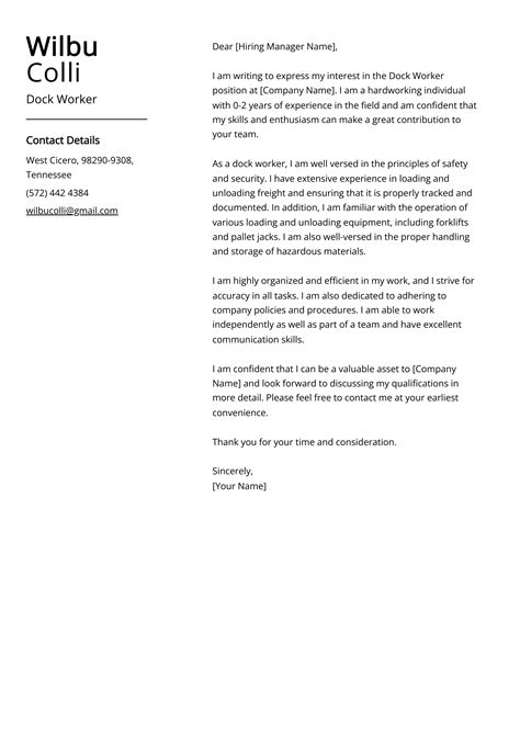 Dock Worker Cover Letter Example For