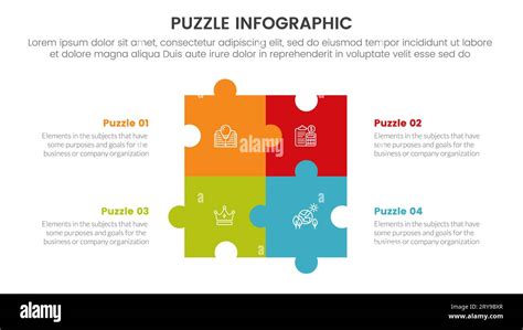 Puzzle Jigsaw Infographic 4 Point Stage Template With Square Shape