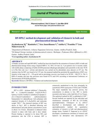 RP HPLC Method Development And Validation Of Ritonavir In Bulk And