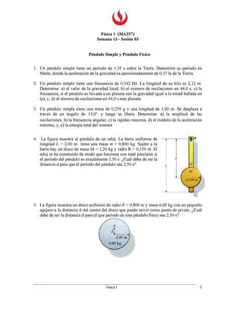 Ejercicios Propuestos De Mas Física 1 1 Física 1 Ma257 Semana 13