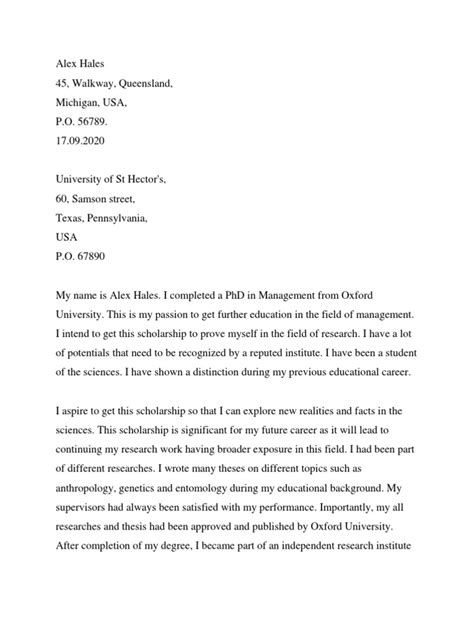 Motivation Letter For Phd Scholarship Pdf