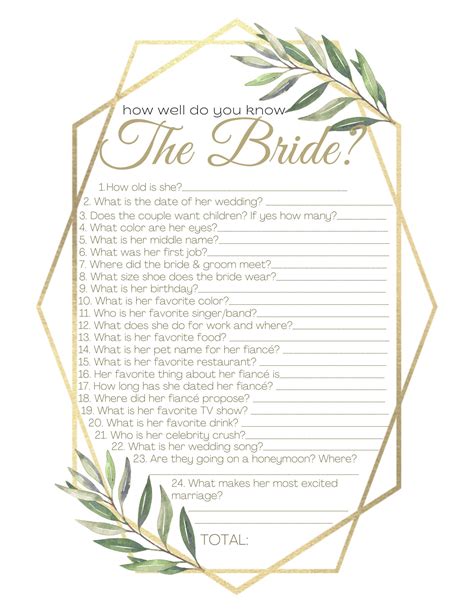 Fun Bridal Game How Well Do You Know The Bride Etsy