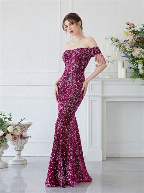 Giffniseti Off Shoulder Mermaid Hem Sequin Prom Dress SHEIN USA