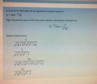 Solved Cu L Es La Derivada De La Siguiente Funci N Inversa Y Sec