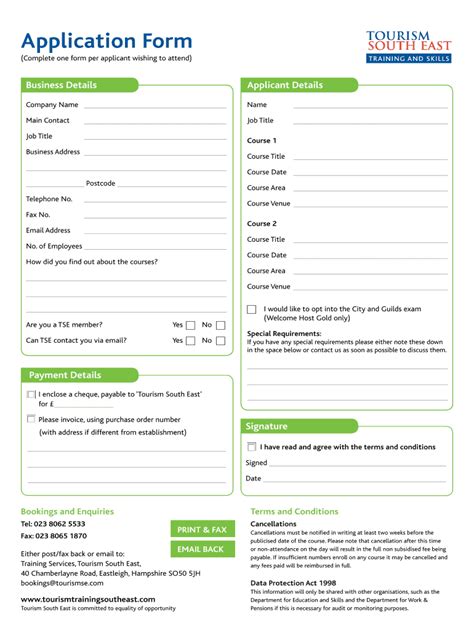 Fillable Online Application Form Tourism South East Fax Email Print