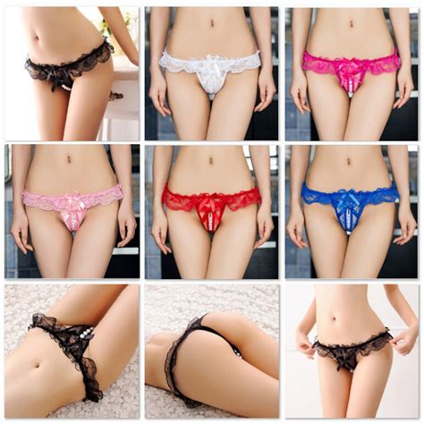 Crotchless V String Floral Lace Panties Women S Thong G String Knicker Lingeries Ebay