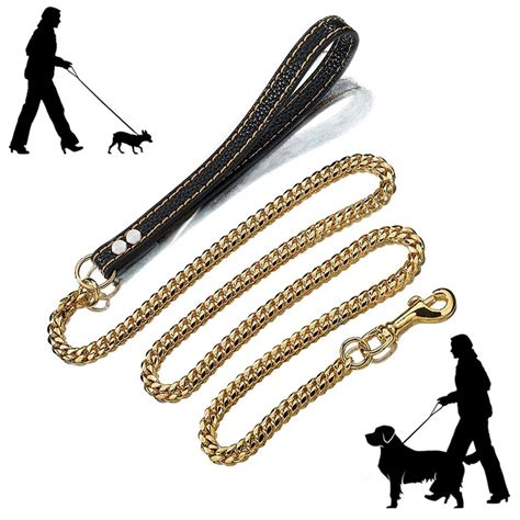 18k Gold Dog Leash Stainless Steel Metal Chew Proof Dog Lead Chain For