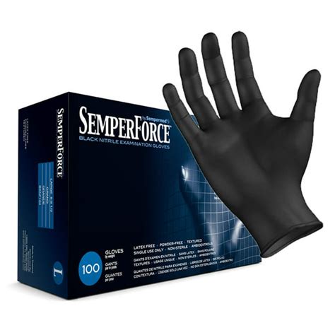 Semperforce Black Nitrile Gloves Medium Box 100 Gloves Latex Free