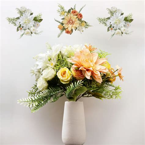 Zzcy Lot De Bouquets De Fleurs Artificielles Roses Et Blanches Avec