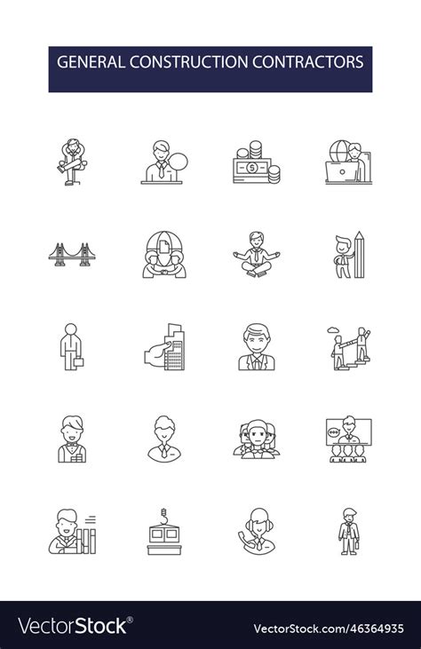 General Construction Contractors Line Icons Vector Image