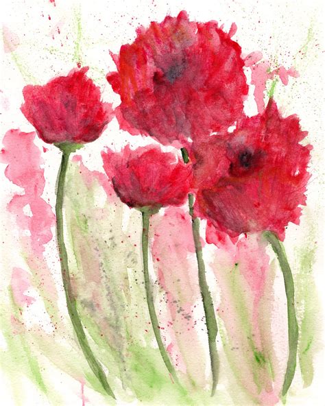 Thimble Sparrow: Watercolor Red Poppies