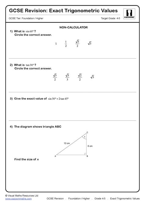 Exact Trigonometric Values Gcse Questions Gcse Revision Questions