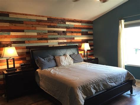 Our Bedroom Pallet Wood Wall Wall Color Sherwin Williams St Barts