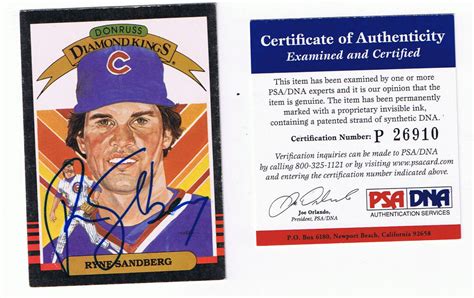 Donruss Diamond Kings Ryne Sandberg Autograph Signed Card