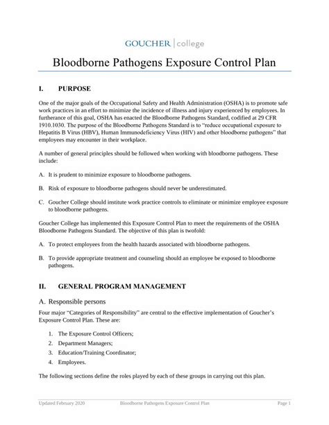 PDF Bloodborne Pathogens Exposure Control Plan Standard And