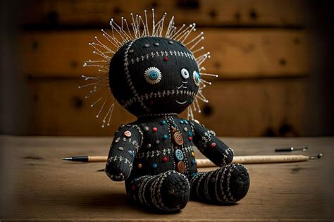 Premium Photo Black Magic Voodoo Doll With Pins On Table