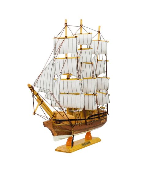 Miniatura Barco Navio Veleiro Madeira Casco Marrom Base Branca 37