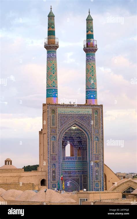 Entrance Of Masjid E Jame Mosque Or Friday Mosque Yazd Iran Stock