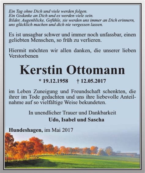 Traueranzeigen Von Kerstin Ottomann Trauer Anzeigen De