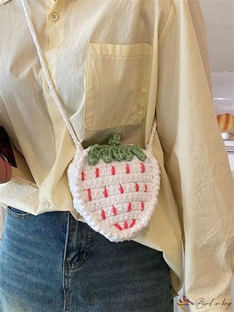 Birdinbag Polyester Mini Crochet Bag With Strawberry Design For